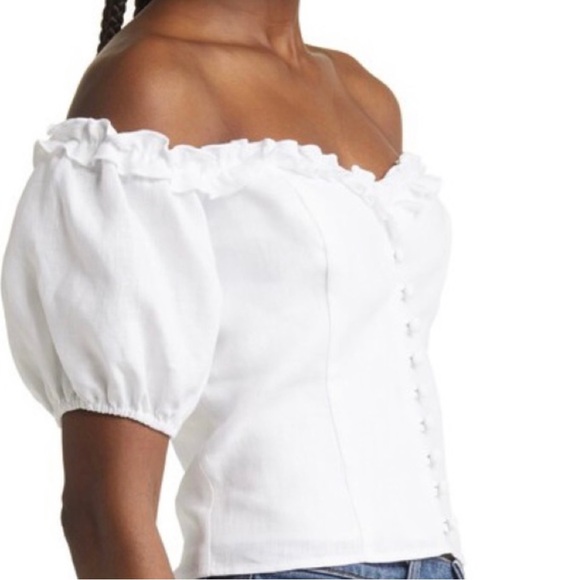 NEW REFORMATION WHITE OFF-THE-SHOULDER LINEN TOP - Picture 5 of 8